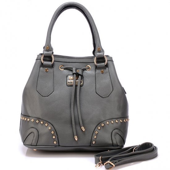 Coach Drawstring In Stud Medium Grey Satchels BDQ - Click Image to Close